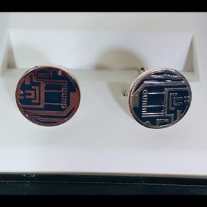 Luxury Alfred Dunhill Onyx & Silver Round Men's Cufflinks - New